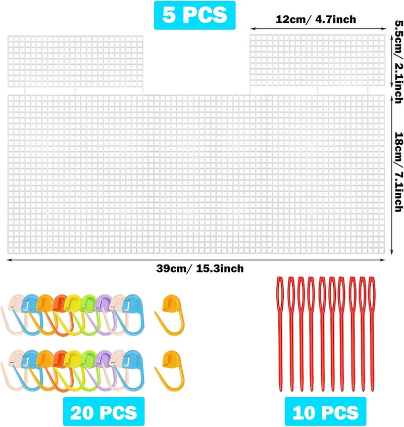 Allazone 39 PCS Clear Plastic Mesh Canvas Sheets for Embroidery, Plastic Canvas Plastic Mesh Sheets with 2 Color Acrylic Yarn for DIY Sewing Bag - Image 2